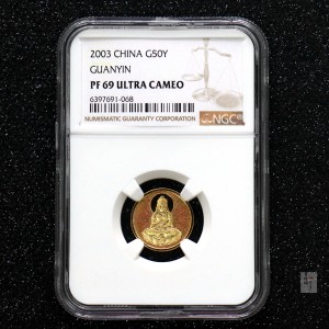 【031001】2003年观音纪念币-观音像1/10盎司圆形幻彩精制金币