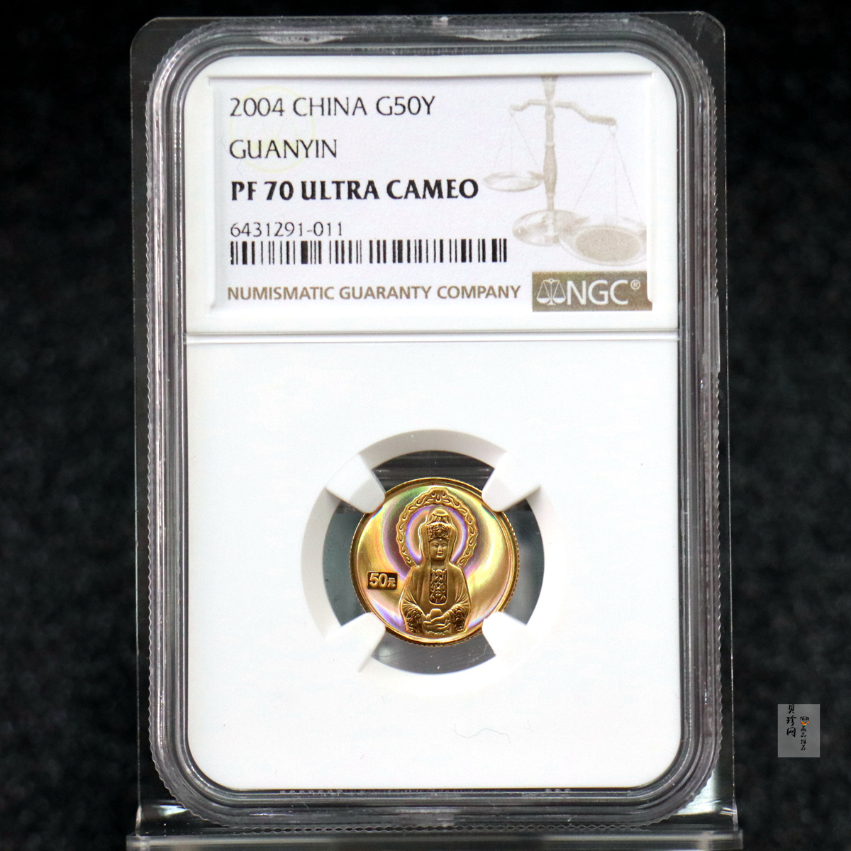 【040901】2004年观音金纪念币-白衣观音像1/10盎司幻彩精制金币