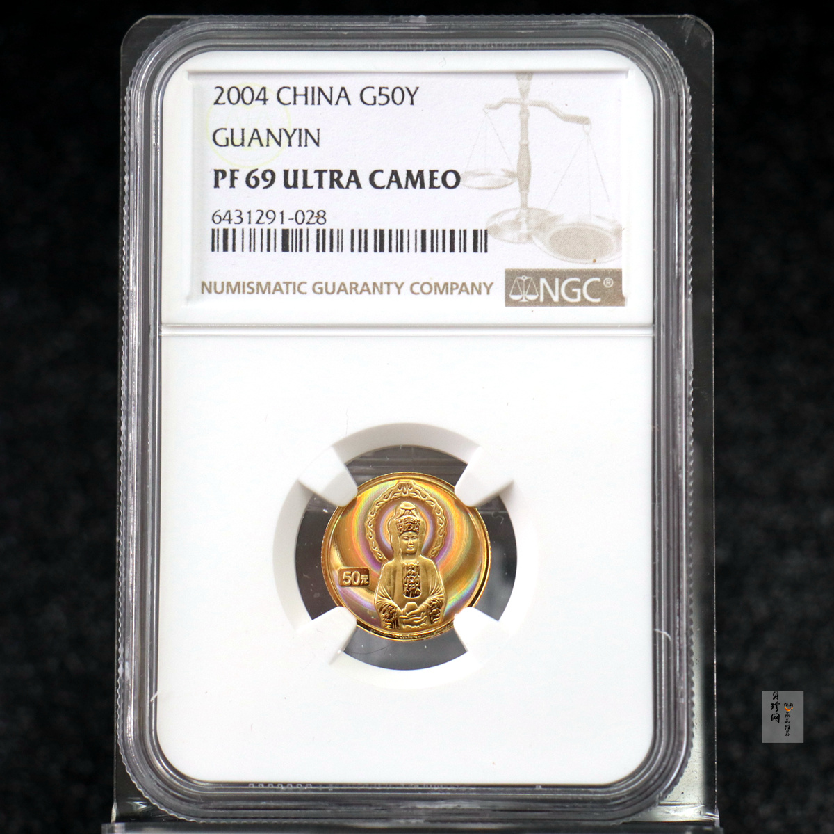 【040901】2004年观音金纪念币-白衣观音像1/10盎司幻彩精制金币