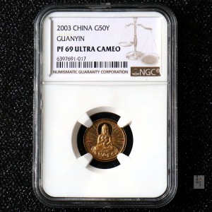 【031001】2003年观音纪念币-观音像1/10盎司圆形幻彩精制金币