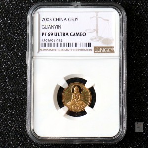 【031001】2003年观音纪念币-观音像1/10盎司圆形幻彩精制金币