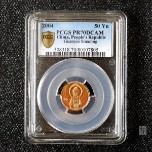 【040901】2004年观音金纪念币-白衣观音像1/10盎司幻彩精制金币