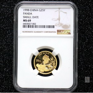 【980103】1998版熊猫金银纪念币1/4盎司普制金币