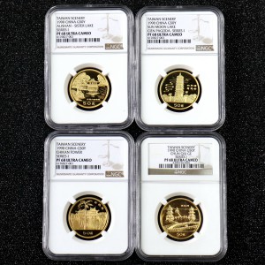 【909160】1990年台湾风光金银纪念币（第1组）1/2盎司精制金币四枚一套