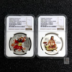 【029070】2002年中国民间神话故事二组1盎司彩银币两枚一套