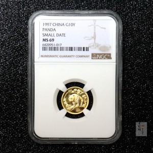 【970104】1997版熊猫金银铂及双金属纪念币1/10盎司精制金币