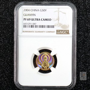 【040901】2004年观音金纪念币-白衣观音像1/10盎司幻彩精制金币