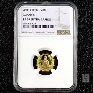 【031001】2003年观音纪念币-观音像1/10盎司圆形幻彩精制金币