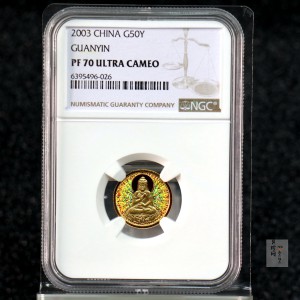 【031001】2003年观音纪念币-观音像1/10盎司圆形幻彩精制金币