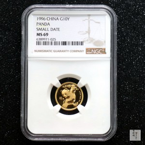 【963333】1996版熊猫金纪念币1/10盎司普制金币