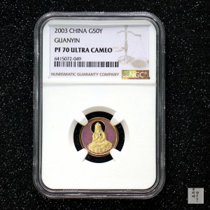 【031001】2003年观音纪念币-观音像1/10盎司圆形幻彩精制金币