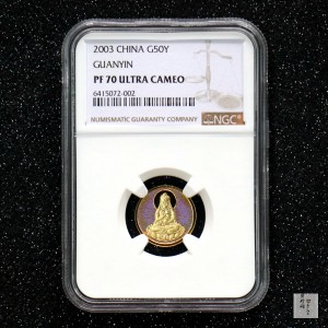 【031001】2003年观音纪念币-观音像1/10盎司圆形幻彩精制金币
