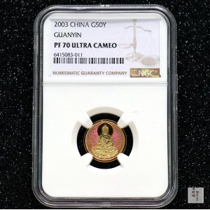 【031001】2003年观音纪念币-观音像1/10盎司圆形幻彩精制金币