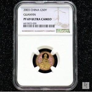 【031001】2003年观音纪念币-观音像1/10盎司圆形幻彩精制金币