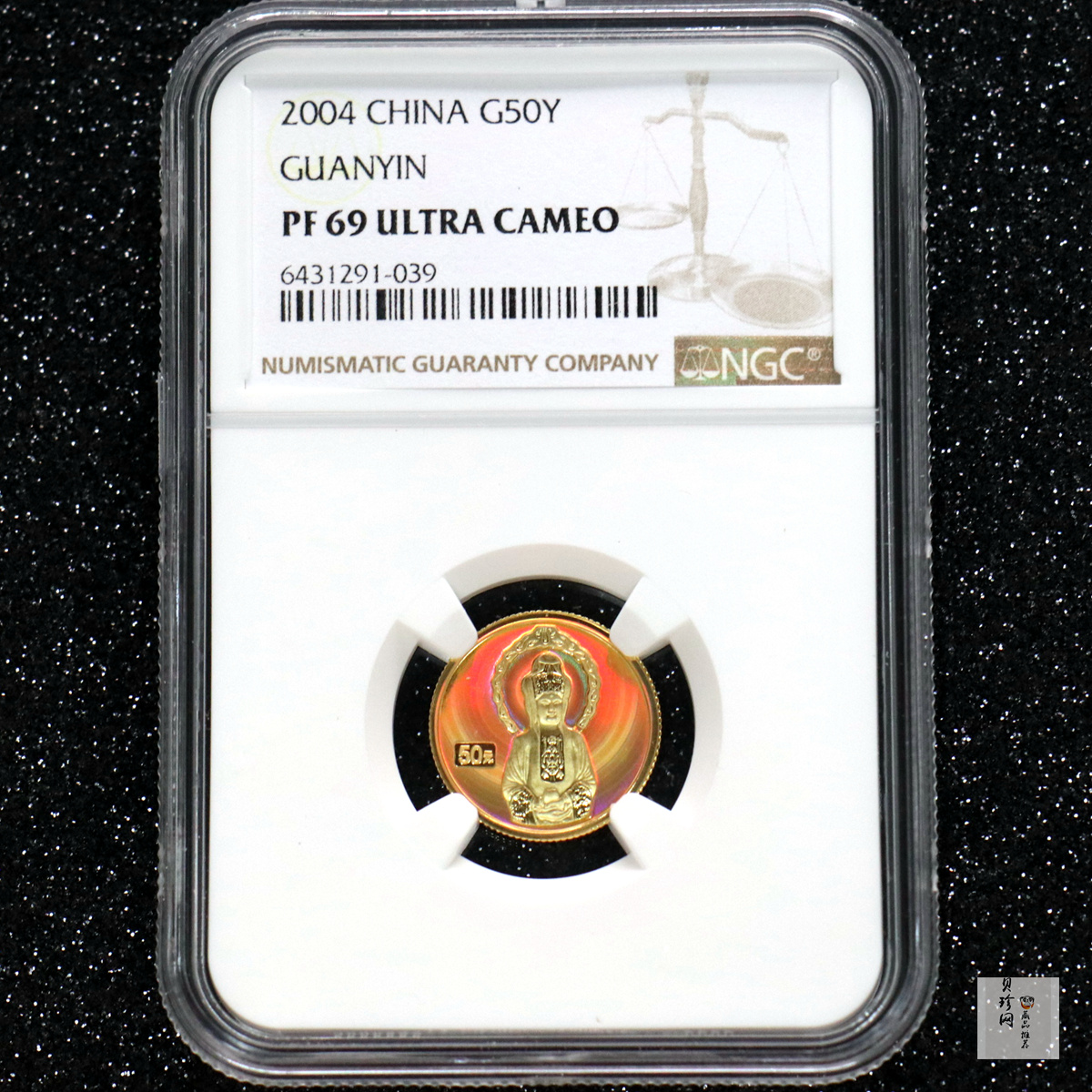 【040901】2004年观音金纪念币-白衣观音像1/10盎司幻彩精制金币
