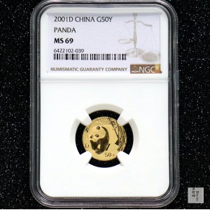 【010104】2001版熊猫金银纪念币1/10盎司普制金币