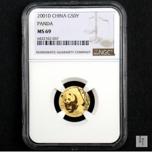 【010104】2001版熊猫金银纪念币1/10盎司普制金币