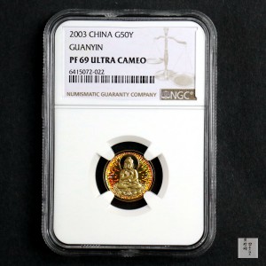 【031001】2003年观音纪念币-观音像1/10盎司圆形幻彩精制金币