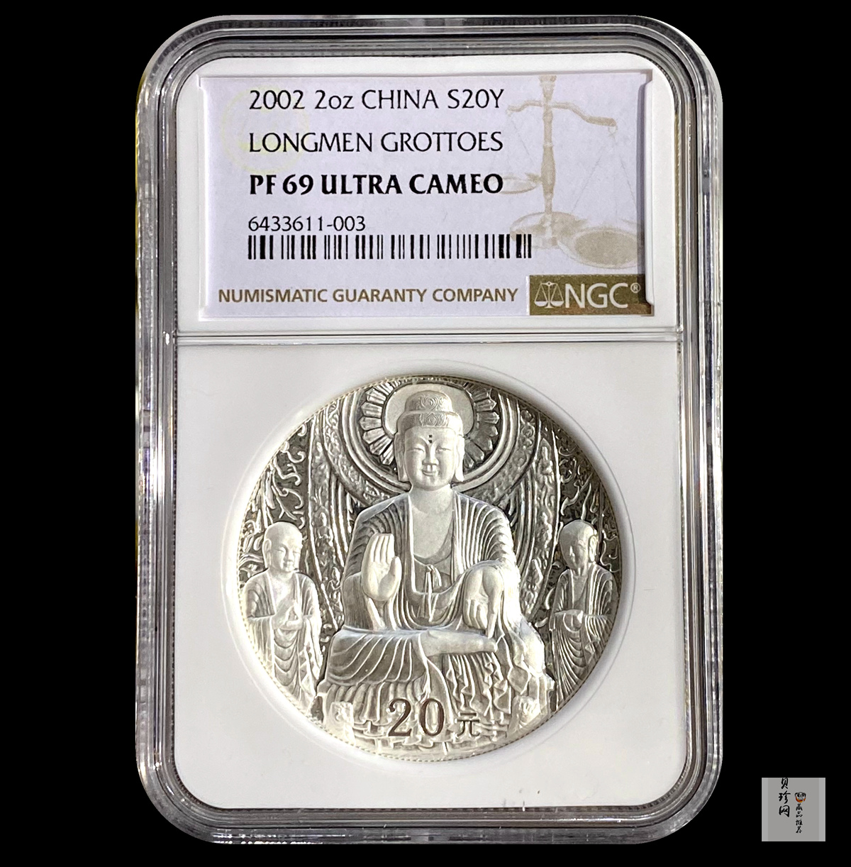 【020505】2002年中国石窟艺术（龙门）金银纪念币-佛像图2盎司精制银币