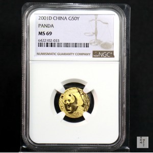 【010104】2001版熊猫金银纪念币1/10盎司普制金币