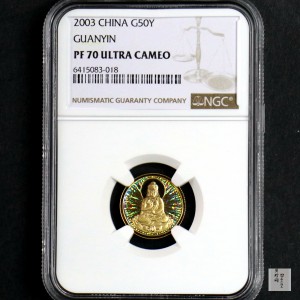 【031001】2003年观音纪念币-观音像1/10盎司圆形幻彩精制金币