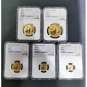 【019080】2001年熊猫普制金币五枚一套