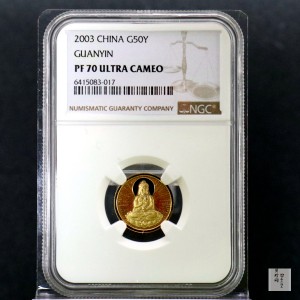 【031001】2003年观音纪念币-观音像1/10盎司圆形幻彩精制金币