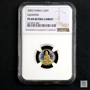 【031001】2003年观音纪念币-观音像1/10盎司圆形幻彩精制金币