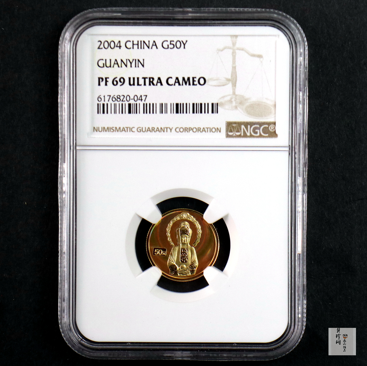 【040901】2004年观音金纪念币-白衣观音像1/10盎司幻彩精制金币