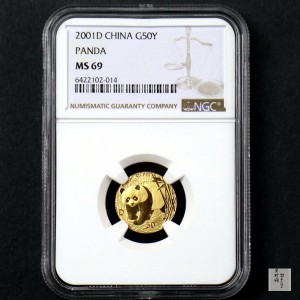 【010104】2001版熊猫金银纪念币1/10盎司普制金币