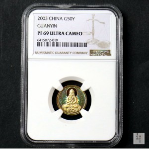 【031001】2003年观音纪念币-观音像1/10盎司圆形幻彩精制金币