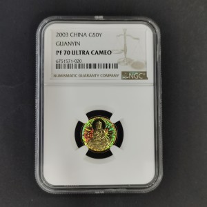 【031001】2003年观音纪念币-观音像1/10盎司圆形幻彩精制金币