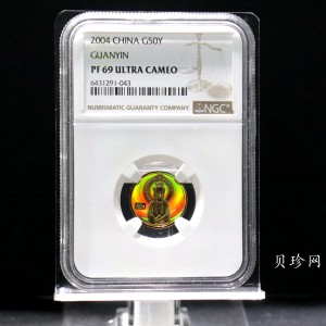 【040901】2004年观音金纪念币-白衣观音像1/10盎司幻彩精制金币