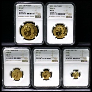 【029080】2002年熊猫普制金币五枚一套