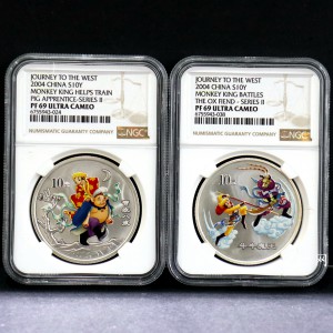 【049080】2004年中国古典文学名著西游记2组1盎司彩银币两枚一套