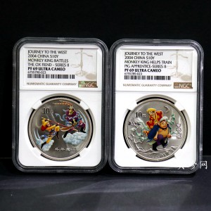 【049080】2004年中国古典文学名著西游记2组1盎司彩银币两枚一套