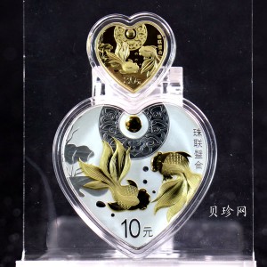 【189050】2018吉祥文化金银纪念币5克心形金+30克心形银质纪念币（“珠联璧合”）