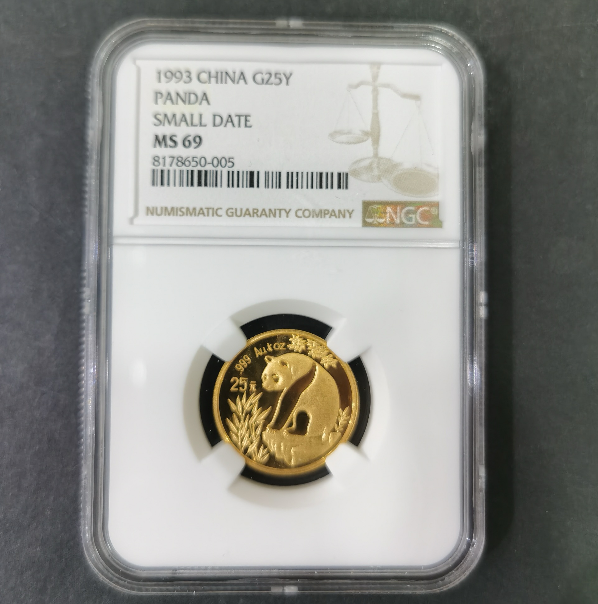 【930103】1993年熊猫1/4盎司普制金币