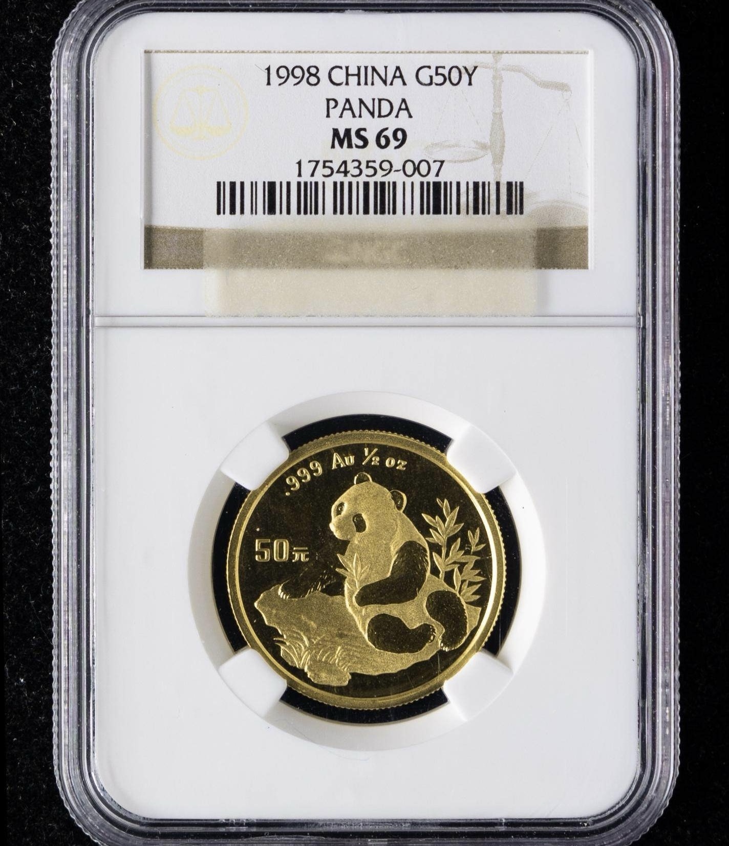 【980102】1998版熊猫金银纪念币1/2盎司普制金币