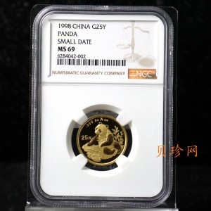 【980103】1998版熊猫金银纪念币1/4盎司普制金币