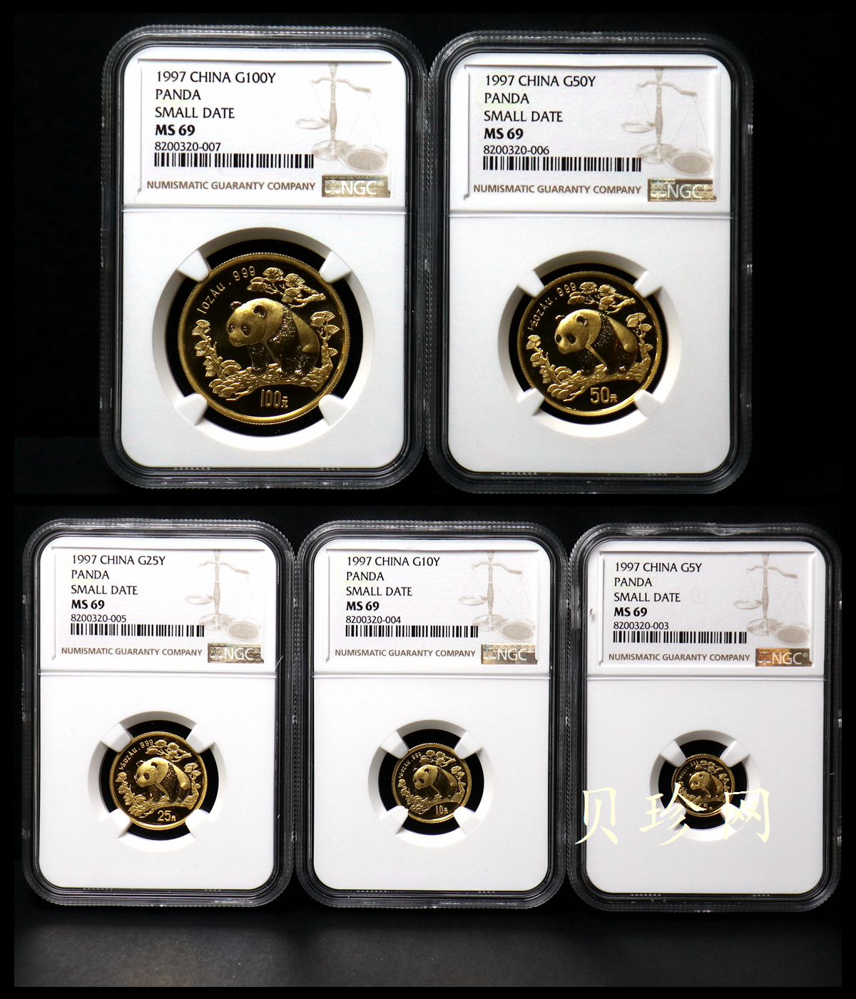 【979120】1997年熊猫普制金币五枚一套